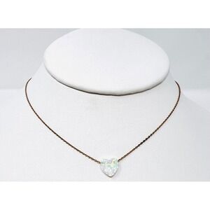 Heart Shaped White Opal Pendant Necklace Rose Gold Tone Chain Minimalist Jewelry